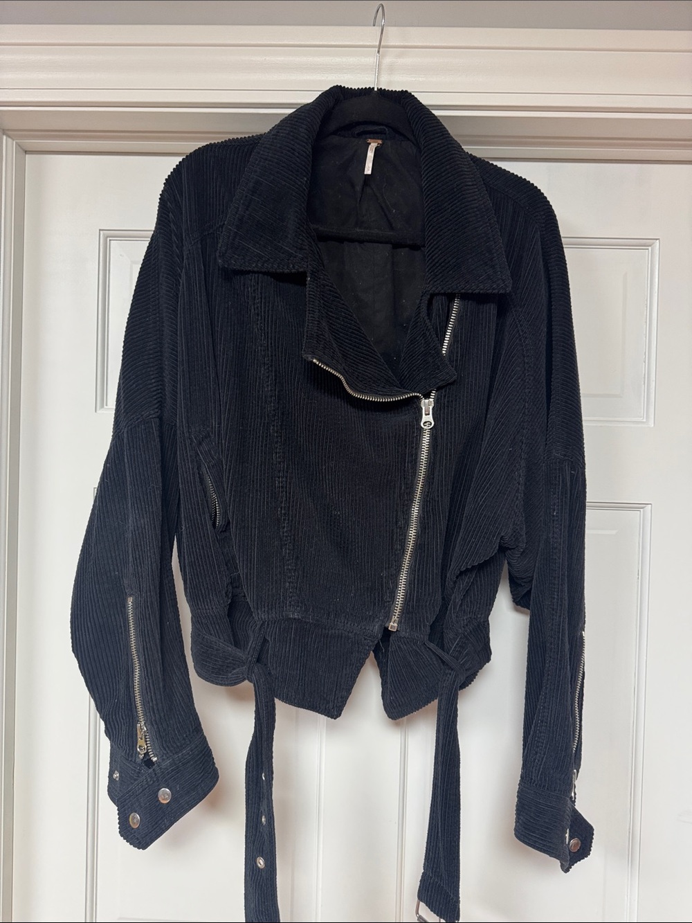 Free people Black Corduroy Moto Jacket with Belt